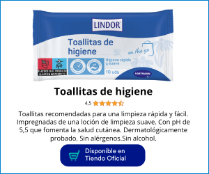 Imagen de las toallitas húmedas Lindor para una limipeza rápida y fácil sin aclarado.