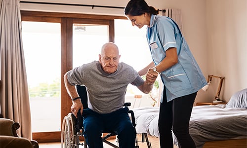 Cuidadora movilizando a persona mayor